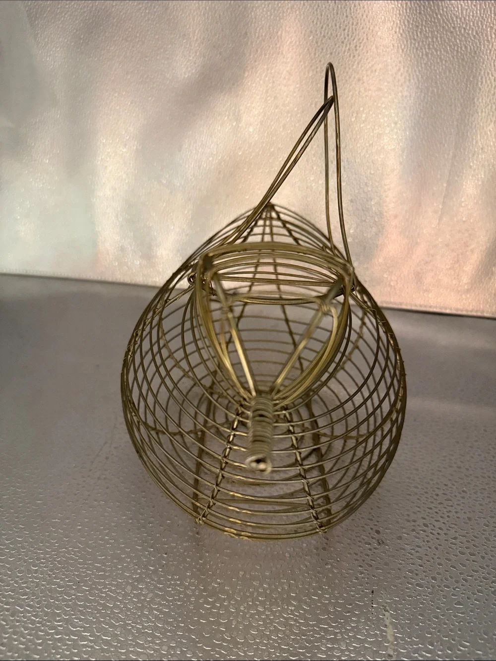 Vintage Bird Silhouette Gold Wire Basket  with dual loop Handles